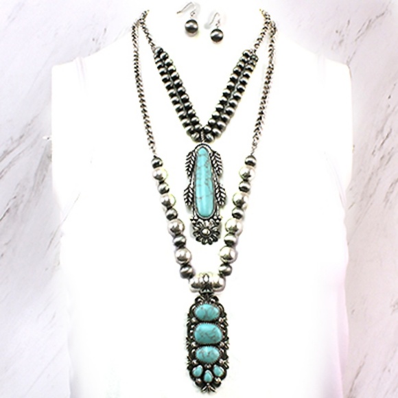 LAST ONE!! Double Turquoise Western Pearl Set - Picture 5 of 5